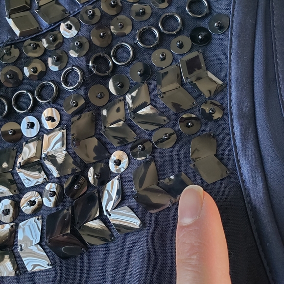 TORY BURCH Wool Bateau Neckline sequin Top navy 6 - Picture 6 of 8